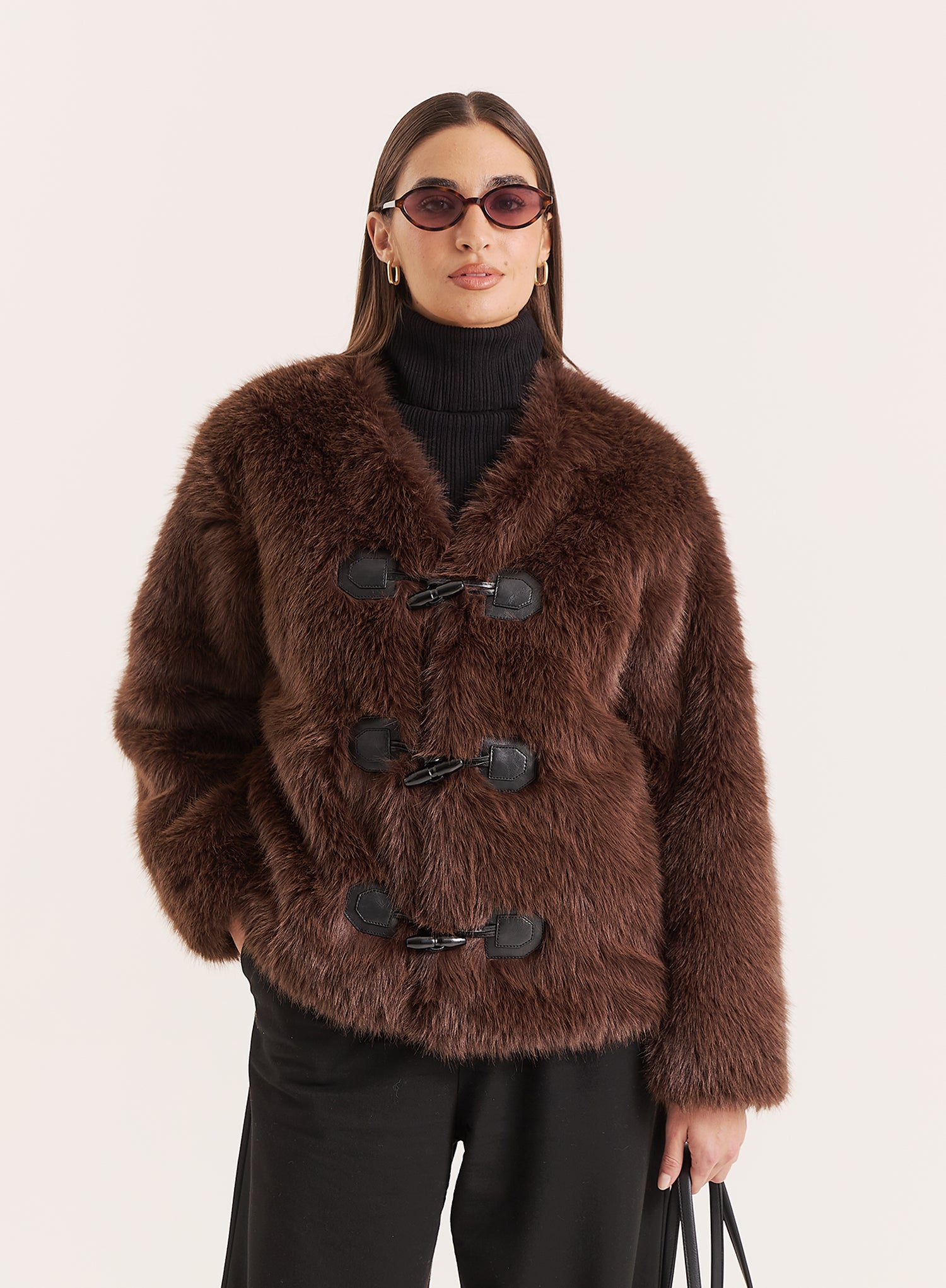 Brown Faux Fur Toggle Fastening Jacket